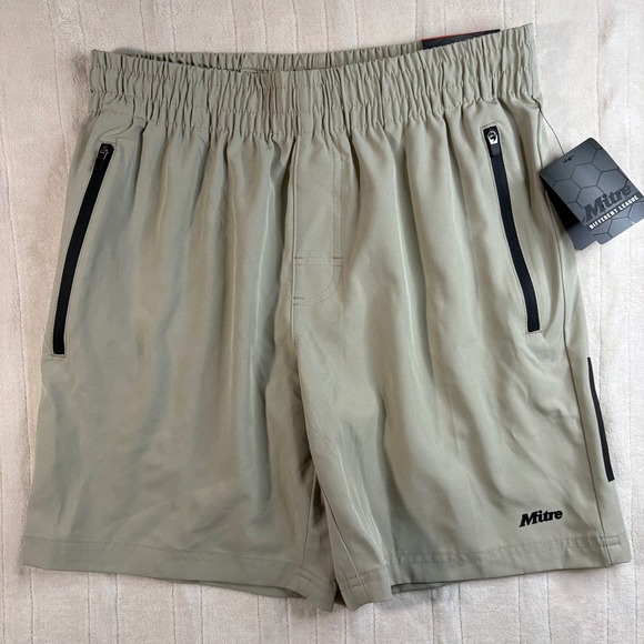 Mitre Mens Activewear Shorts Stone Elastic Waist Zip Pockets Athletic Small - Picture 1 of 9